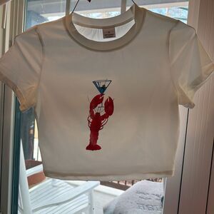 Lobster holding a martini glass cropped graphic top